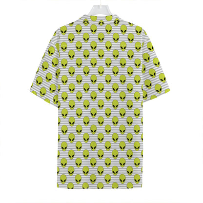 Grey Striped Alien Pattern Print Hawaiian Shirt