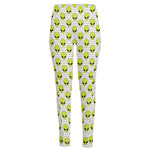 Grey Striped Alien Pattern Print High-Waisted Pocket Leggings