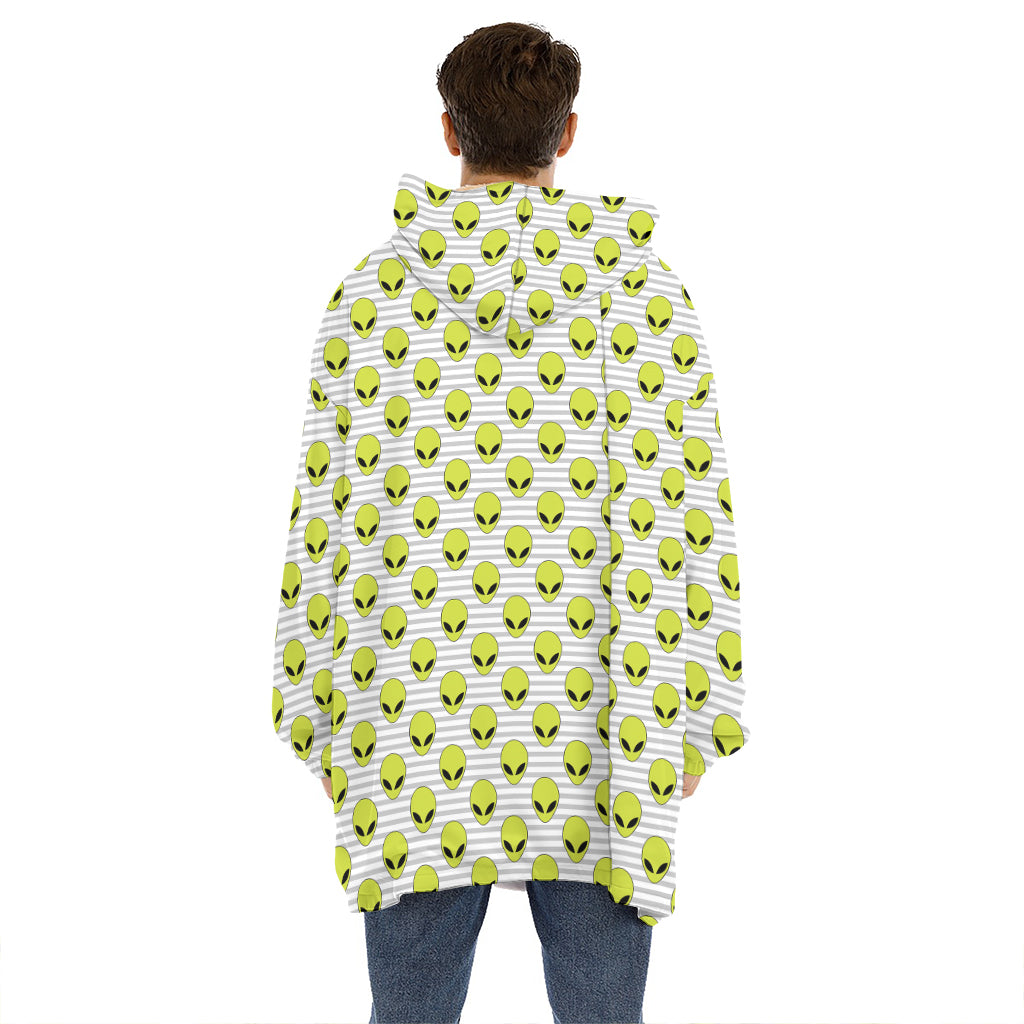 Grey Striped Alien Pattern Print Hoodie Blanket