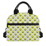 Grey Striped Alien Pattern Print Insulated Lunch Bag