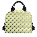 Grey Striped Alien Pattern Print Insulated Lunch Bag