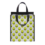 Grey Striped Alien Pattern Print Insulated Lunch Tote