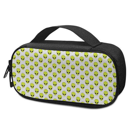 Grey Striped Alien Pattern Print Insulin Cooler Travel Case