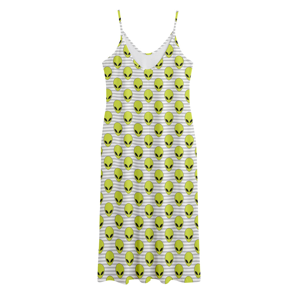 Grey Striped Alien Pattern Print Jersey Midi Cami Dress