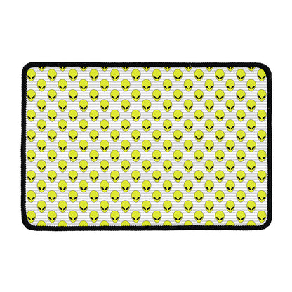 Grey Striped Alien Pattern Print Kitchen Mat