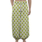 Grey Striped Alien Pattern Print Lantern Pants