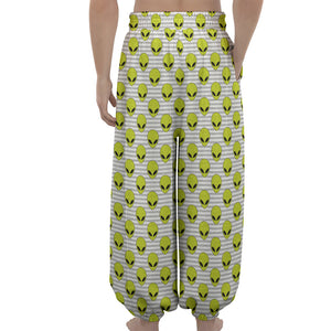 Grey Striped Alien Pattern Print Lantern Pants