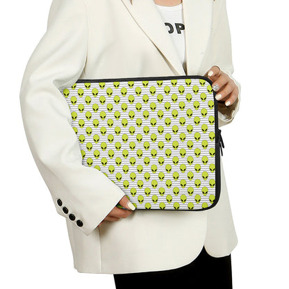 Grey Striped Alien Pattern Print Laptop Sleeve