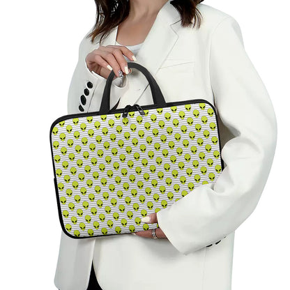 Grey Striped Alien Pattern Print Laptop Sleeve With Handle