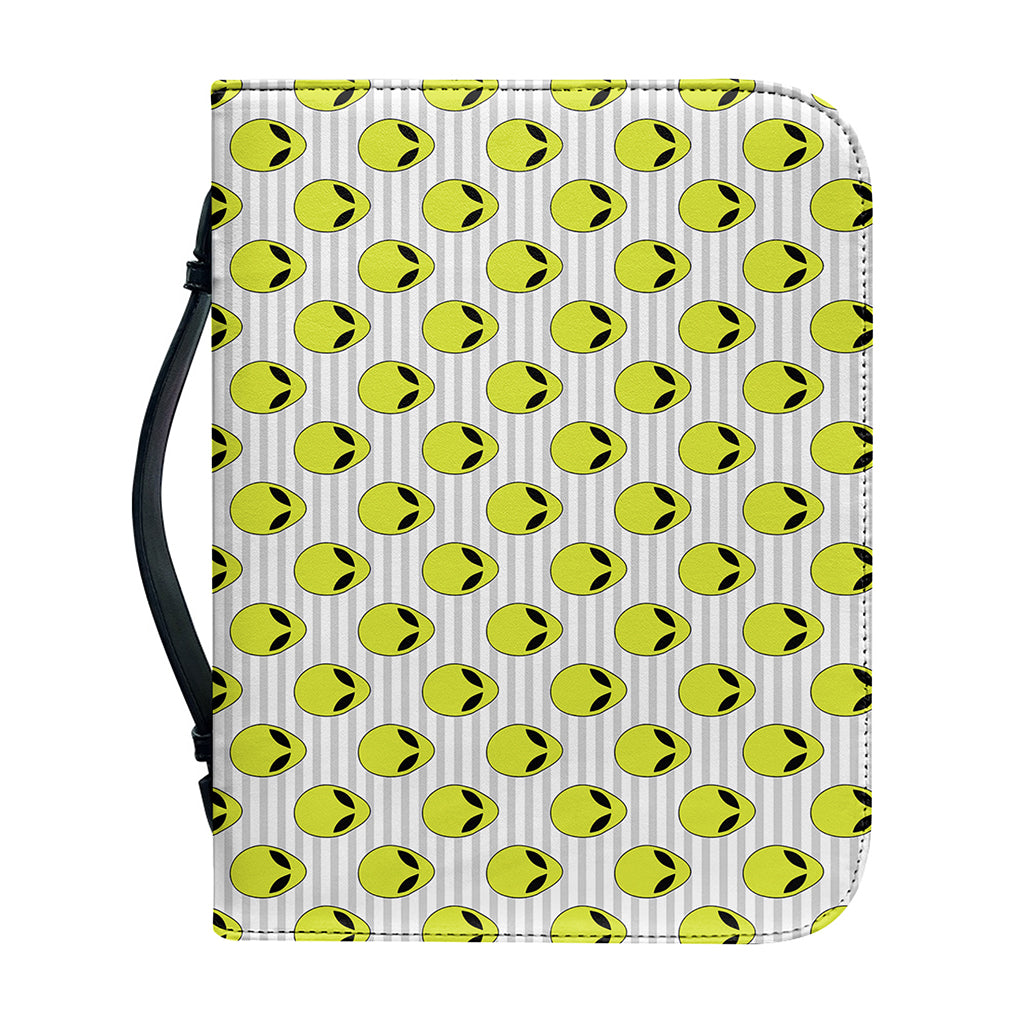 Grey Striped Alien Pattern Print Leather Bible Cover
