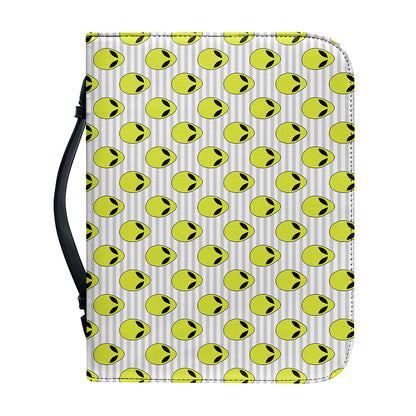 Grey Striped Alien Pattern Print Leather Bible Cover