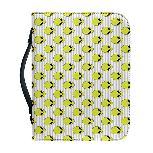 Grey Striped Alien Pattern Print Leather Bible Cover