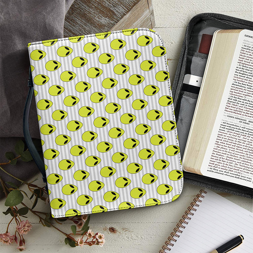 Grey Striped Alien Pattern Print Leather Bible Cover