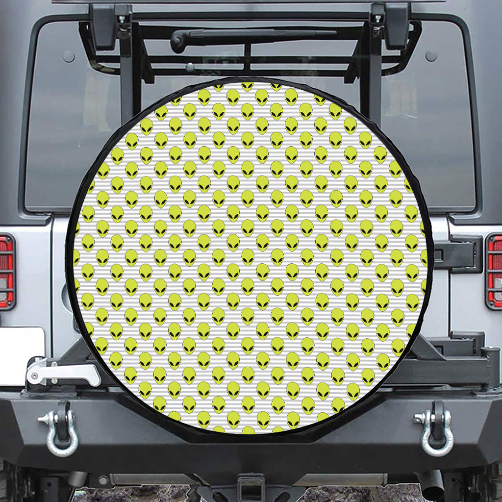Grey Striped Alien Pattern Print Leather Spare Tire Cover