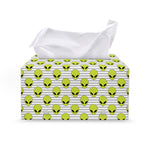 Grey Striped Alien Pattern Print Leather Tissue Box Cover
