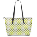 Grey Striped Alien Pattern Print Leather Tote Bag With Zipper