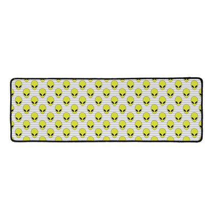 Grey Striped Alien Pattern Print Long Kitchen Mat