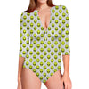 Grey Striped Alien Pattern Print Long Sleeve Swimsuit