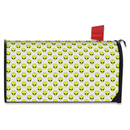 Grey Striped Alien Pattern Print Mailbox Cover
