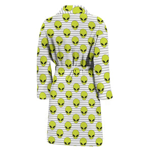 Grey Striped Alien Pattern Print Men's Bathrobe