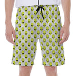 Grey Striped Alien Pattern Print Men's Beach Shorts