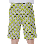Grey Striped Alien Pattern Print Men's Beach Shorts