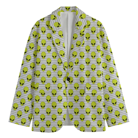 Grey Striped Alien Pattern Print Men's Blazer