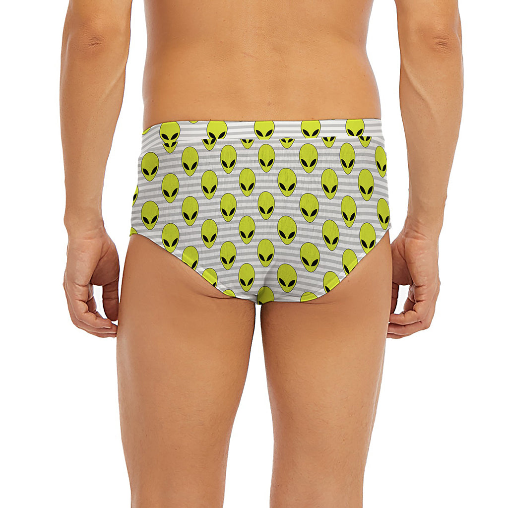 Grey Striped Alien Pattern Print Men's Briefs