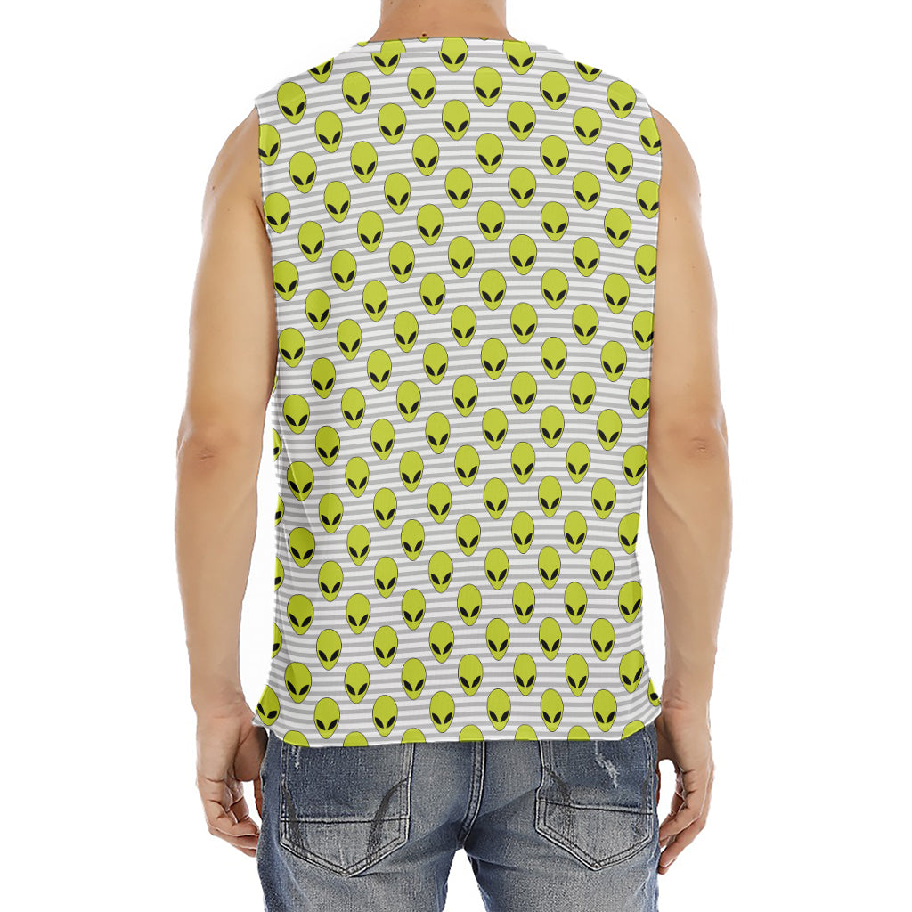 Grey Striped Alien Pattern Print Men's Fitness Tank Top