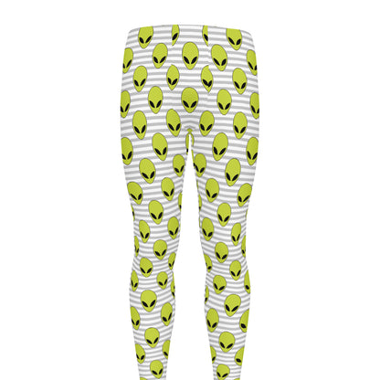 Grey Striped Alien Pattern Print Men's leggings