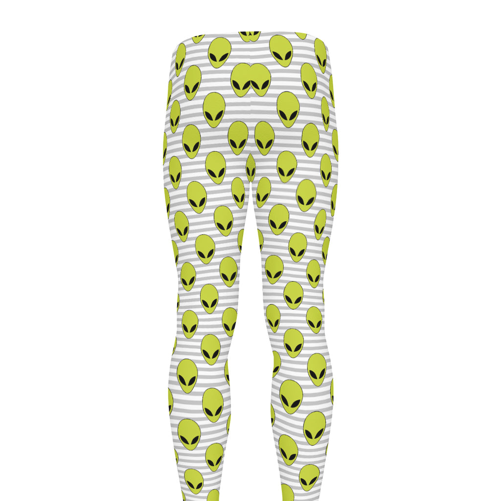 Grey Striped Alien Pattern Print Men's leggings