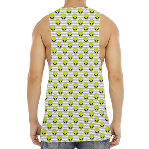 Grey Striped Alien Pattern Print Men's Muscle Tank Top