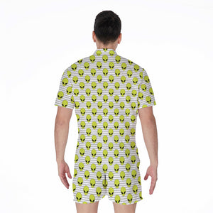 Grey Striped Alien Pattern Print Men's Rompers