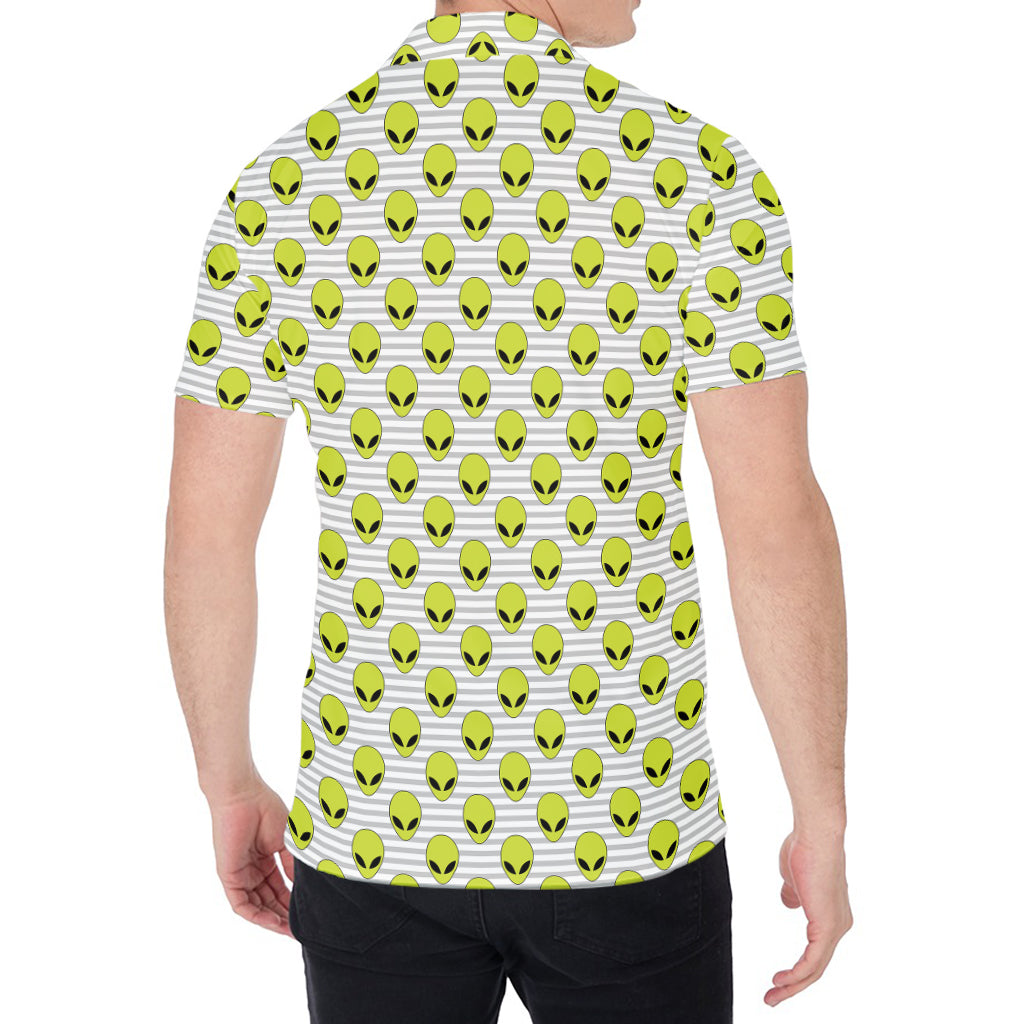 Grey Striped Alien Pattern Print Men's Shirt