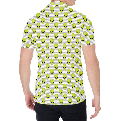 Grey Striped Alien Pattern Print Men's Shirt
