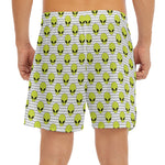 Grey Striped Alien Pattern Print Men's Split Running Shorts