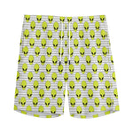 Grey Striped Alien Pattern Print Men's Sports Shorts