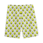 Grey Striped Alien Pattern Print Men's Sports Shorts