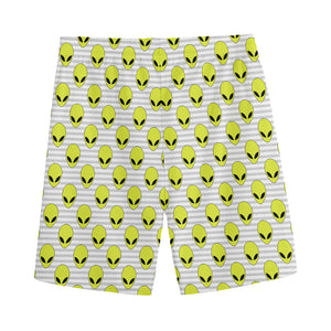 Grey Striped Alien Pattern Print Men's Sports Shorts