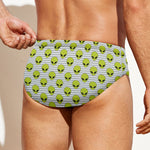 Grey Striped Alien Pattern Print Men's Swim Briefs