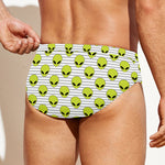 Grey Striped Alien Pattern Print Men's Swim Briefs