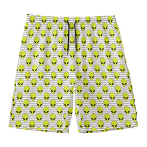 Grey Striped Alien Pattern Print Men's Swim Trunks