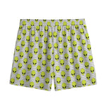 Grey Striped Alien Pattern Print Mesh Shorts