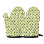 Grey Striped Alien Pattern Print Oven Mitts