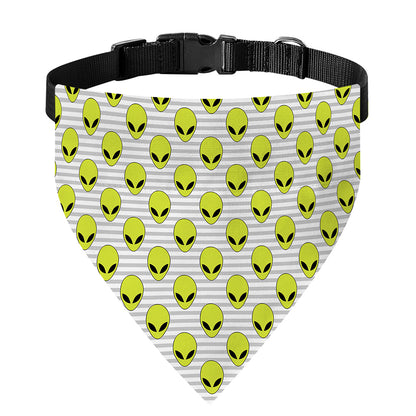 Grey Striped Alien Pattern Print Over The Collar Dog Bandana