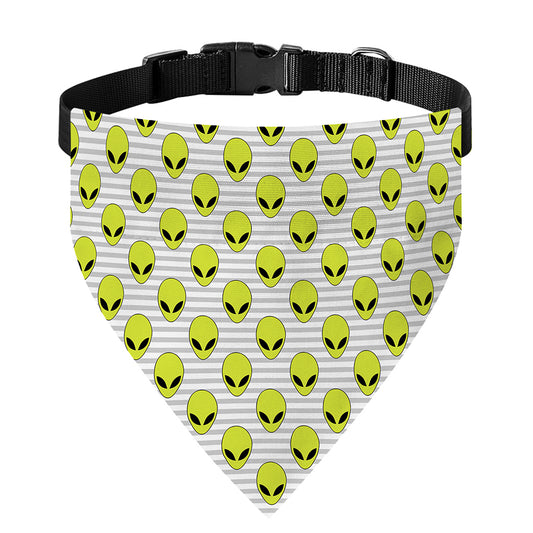 Grey Striped Alien Pattern Print Over The Collar Dog Bandana