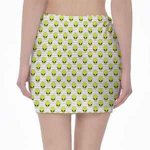 Grey Striped Alien Pattern Print Pencil Mini Skirt