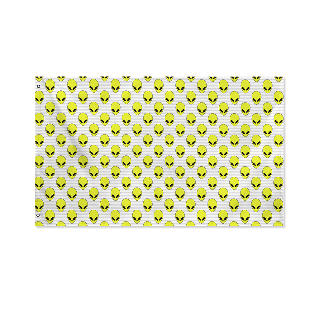 Grey Striped Alien Pattern Print Polyester Flag