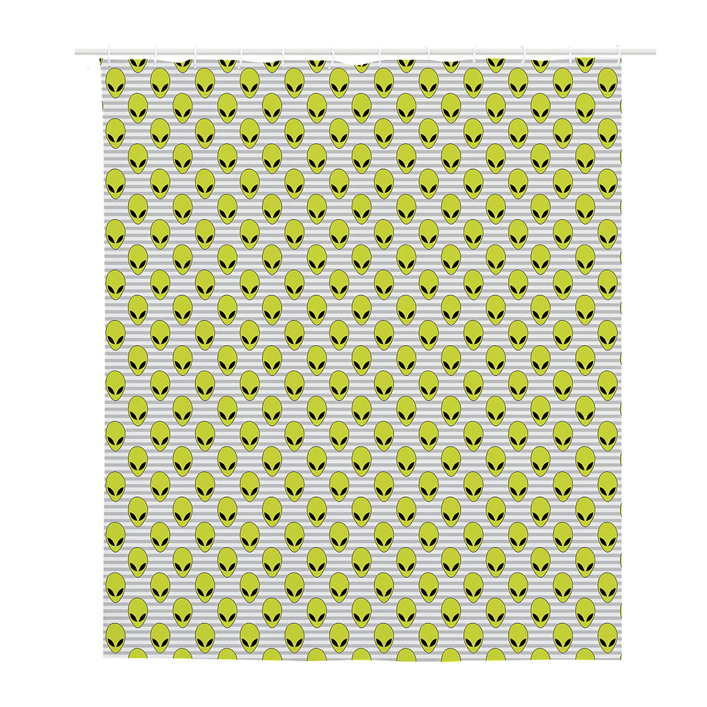 Grey Striped Alien Pattern Print Polyester Shower Curtain