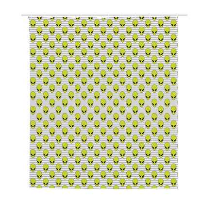 Grey Striped Alien Pattern Print Polyester Shower Curtain